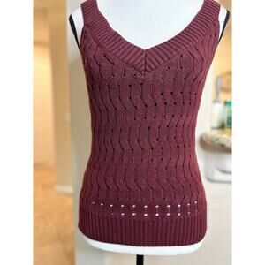 Ecru Deep Purple Silk Lined Fitted Sweater Tank Medium 4-6